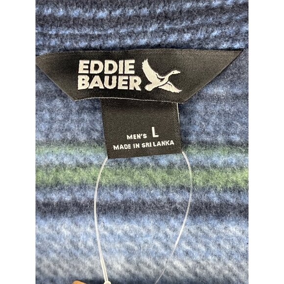 Eddie Bauer Mens Fast Fleece Shirt Large Striped Blue Green Long Sleeve Button - Picture 7 of 11